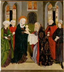 De presentatie in de tempel (schilderij op hout)