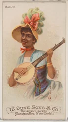 Banjo, uit de serie Muziekinstrumenten N82 voor Duke merk sigaretten, 1888