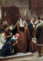 de Koningin Mary 1e Stuart (1542-1587) loopt naar het Schavot