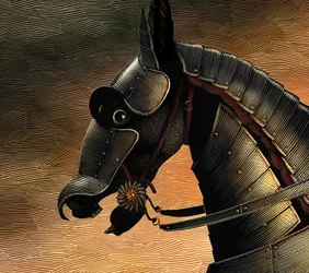 Harry de Koning - de beroemde overwinningen van Hendrik V, 2014 (scratchboard, digitaal ingekleurd)