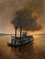 Mississippi stoomboot, 2015 (scratchboard, digitaal ingekleurd)