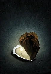 Parel oester, 2008 (scratchboard, digitaal ingekleurd)
