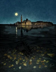 De koopman van Venetië, 2017 (scratchboard, digitaal ingekleurd)