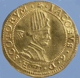 4-ponds Schots (hoedstuk) van James VI, Edinburgh munt, 1591 (voorzijde)