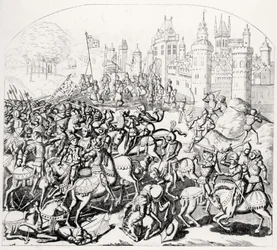 Koning David van Schotland (1084-1153) komt met een groot leger voor Newcastle-upon-Tyne, 1138