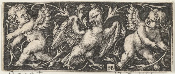 Horizontaal paneel met een adelaar geflankeerd door twee genii, 1544