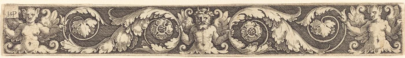 Ornament met één mannelijke en twee vrouwelijke figuren