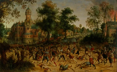 Aanval op een stad (olieverf op doek)