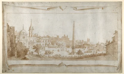 Ontwerp voor een frontispice met een uitzicht op Rome binnen de Porta del Popolo en een uitzicht op de Pincio