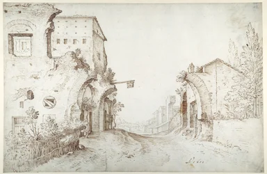 Herberg langs de weg tussen de ruïnes van een aquaduct