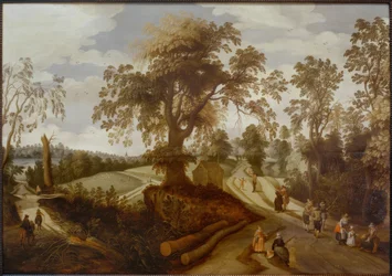 Zomerse landschap met wandelaars