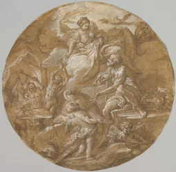 Venus bij de smidse van Vulcanus (recto), Schetsen met twee putti (verso), ca. 1716-18