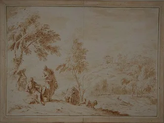 Uitgebreid Pastoraal Landschap met Heuvelstad, c.1720
