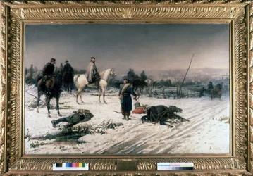 Garibaldi in Dijon op een slagveld, schilderij door S. De Albertis. 1877. Museum van Risorgimento, Milaan