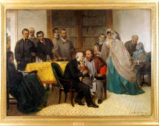 De ontmoeting van Giuseppe Garibaldi (1807-1882) en Alessandro Manzoni (1785-1873)