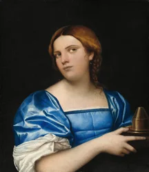 Portret van een jonge vrouw als een wijze maagd