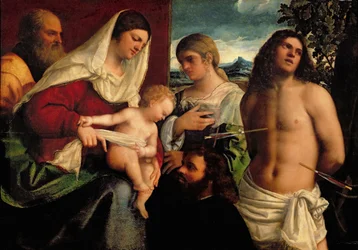 Sacra Conversazione met HH. Catharina, Sebastiaan en Heilige Familie