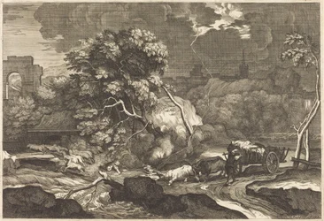 Landschap met een verschrikte voerman