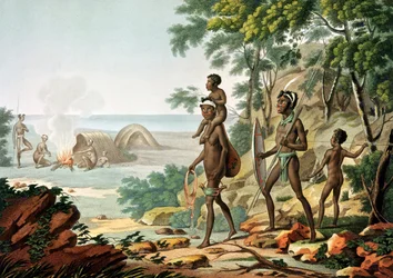 Port Jackson, Nieuw-Holland: Aboriginal familie, uit 