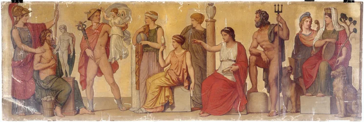"Prometheus modelleert de eerste mens", compositie uit het atrium van het Pompeiaanse huis van Prins Napoleon, circa 1860