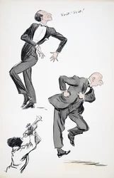 Twee mannen in pakken dansen terwijl een muzikant trompet speelt, uit White Bottoms, uitgegeven 1927