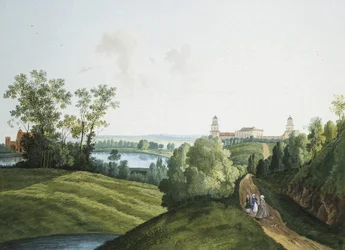 Landschap met een boerderij in het park in Tsarskoye Selo