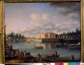 Uitzicht op het Kamennoostrovski-paleis vanaf de Strogonov-kade, Sint-Petersburg