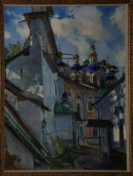 Uitzicht op het Pskovo-Pechersky klooster, 1928