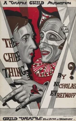 Poster voor Het Hoofdzaak, toneelstuk van Nikolai Evreinov