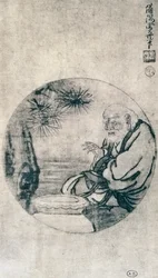 Portret van Lao-Tzu, Chinese filosoof uit de 6e eeuw v.Chr., tekening door Sesshu Toyo (1420-1506), Japanse beschaving, Muromachi periode