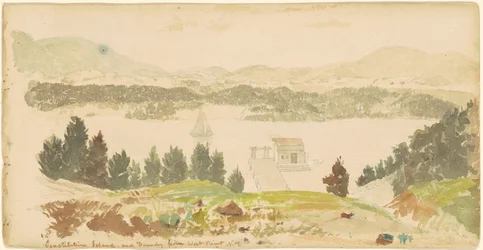 Constitution Island en Foundry vanaf West Point, New York