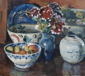 Schikking met potten en bloemen