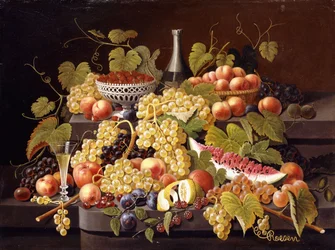 Stilleven met fruit en champagne