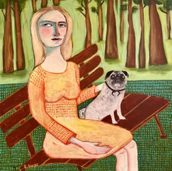 Vrouw met een mopshond