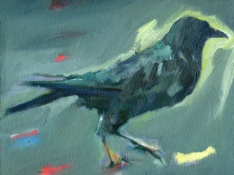 Wandelende kraai, 2024 (olieverf op canvasboard)