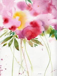 Abstracte roze bloemen in aquarel