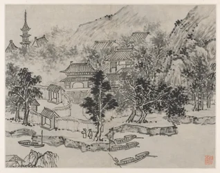 Twaalf Zichten op de Tijgerheuvel, Suzhou: Veraf Zicht op de Tijgerheuvel vanaf de Kanaalaanlegplaats, na 1490