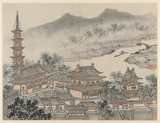 Twaalf uitzichten van Tiger Hill, Suzhou: De Duizend Boeddha Hal en de Pagode, na 1490