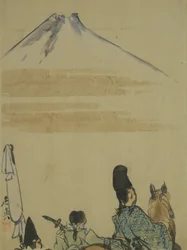Reizigers bij de berg Fujiyama