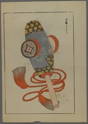 Japanse speelgoed, uit Unai no tomo (Vrienden van een kind) door Shimizu Seifu, 1891-1923. Rammelaar