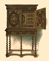 Notenhouten kast ingelegd met marqueterie, 1905