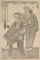 Een barbier reinigt het oor van een courtisane, 1800s