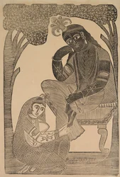Radha streelt Krishna