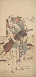 Arashi Sangoro als een Ronin Samurai staand aan de oever, ca. 1777