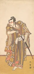 Ichikawa Danzo III als een samoerai die een zwaard trekt