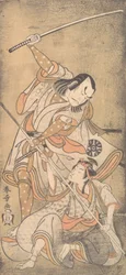 De Acteur Nakamura Nakazo met een Zwaard, Vechtend tegen de Acteur Ichikawa Raizo II, 1769