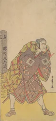 De Vijfde Ichikawa Danjuro als een Kago Drager bij een Mijlpaal, ca. 1783-84