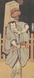 De eerste Nakamura Nakazo als een Rokuju-rokubu staand in de nacht