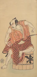 De derde Otani Hiroemon als een Otokodate zittend op een omgekeerde kuip, 1768 of 1769