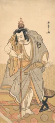 De acteur Nakamura Nakazo als een rokuju-rokubu pelgrim naar de Boeddhistische tempel, ca. 1780